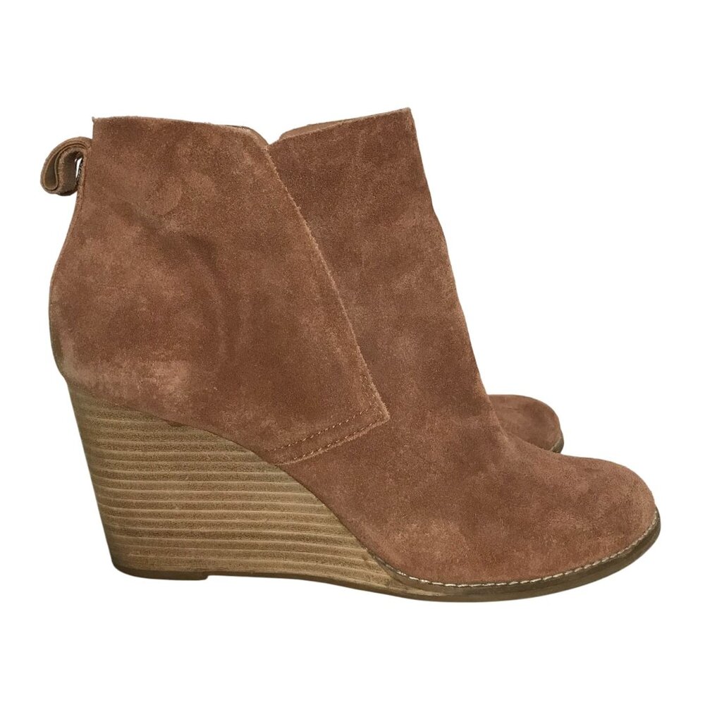 Lucky Brand Yoniana Womens 11/41 Brown Suede Wedge Heel Ankle Bootie